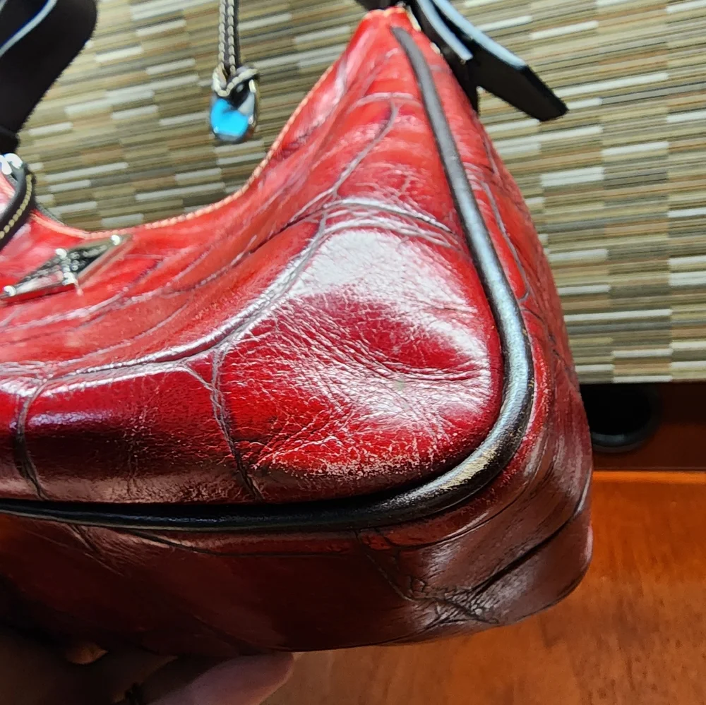 Dooney & Bourke Red Croc-Embossed Leather Shoulder Bag - Picture 4 of 5